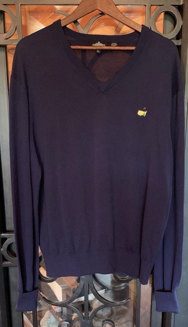 Masters Clubhouse Collection Navy Blue V-Neck Sweater XL Silk Blend Golf